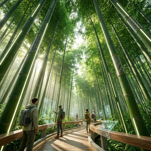 Lush vibrant bamboo plantation at peak daylight